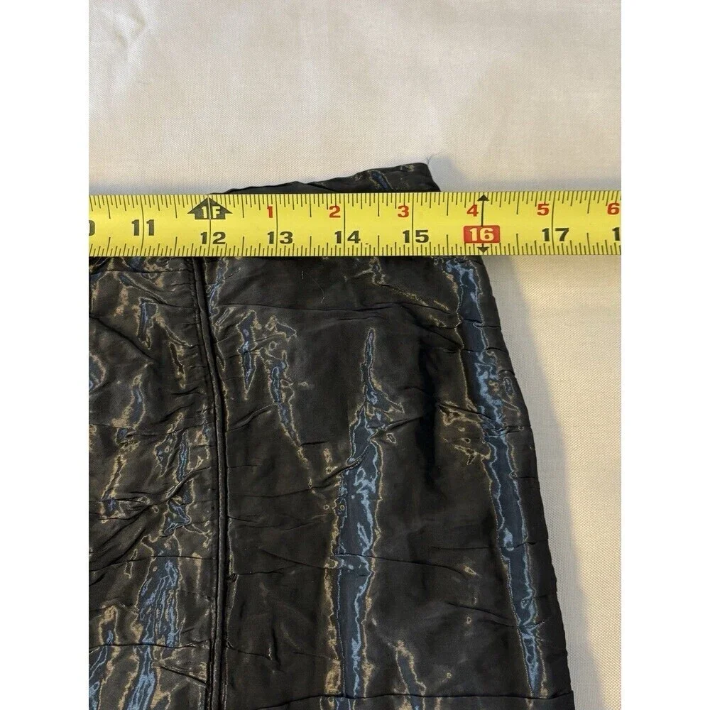 WORTH Black Taffeta Wrinkled Pencil Skirt 4 Knee Length Zip Textured Lined Metal